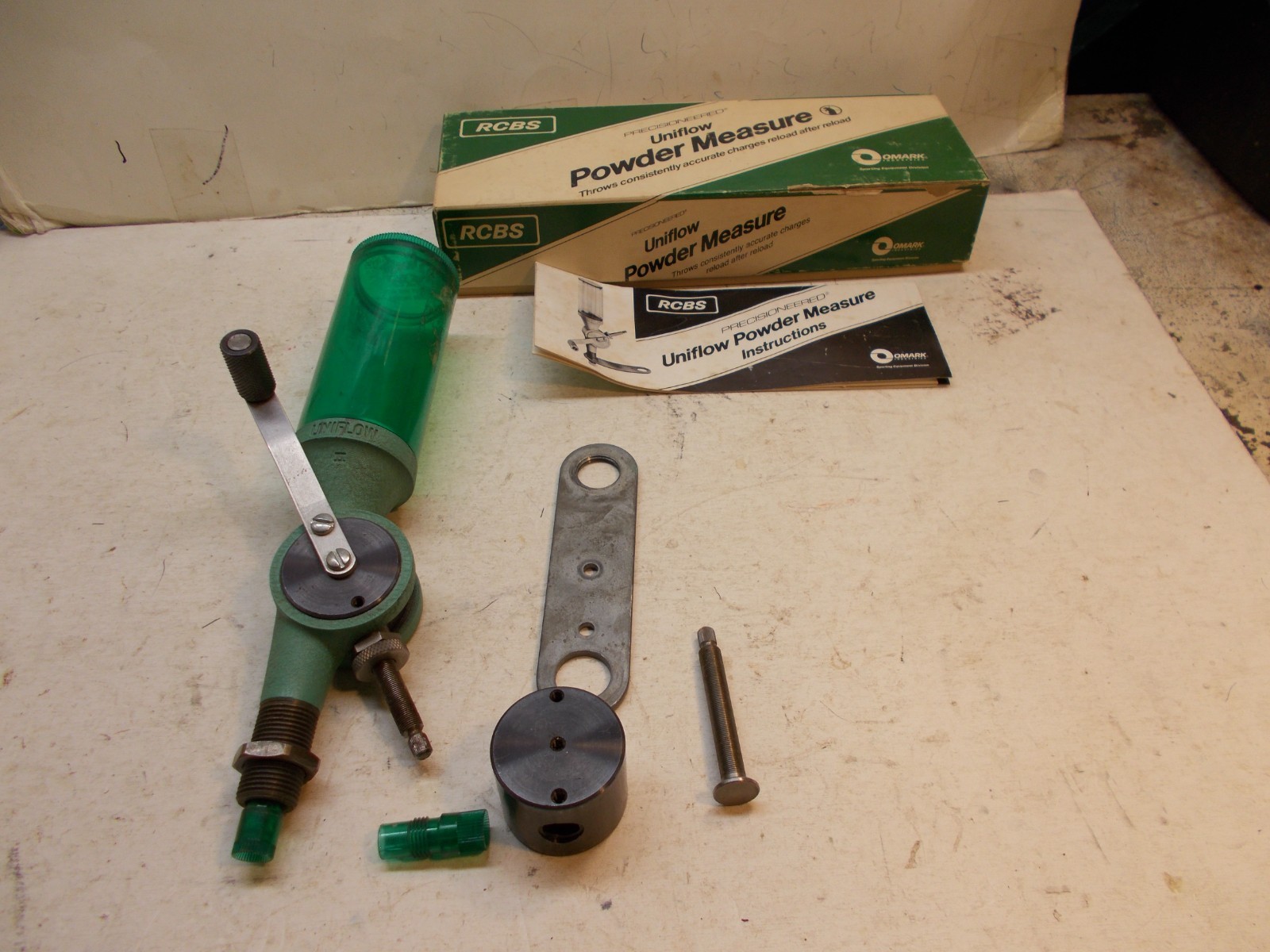 rcbs uniflown powder measure with L&S cylinders flat stand 2 drop tubes