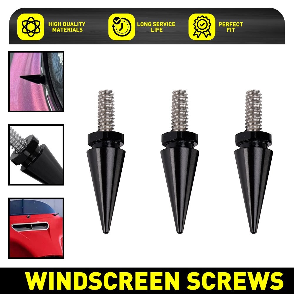 3PCS Windscreen Windshield Spike Screws For Harley Electra Glide 1996-2013 Black