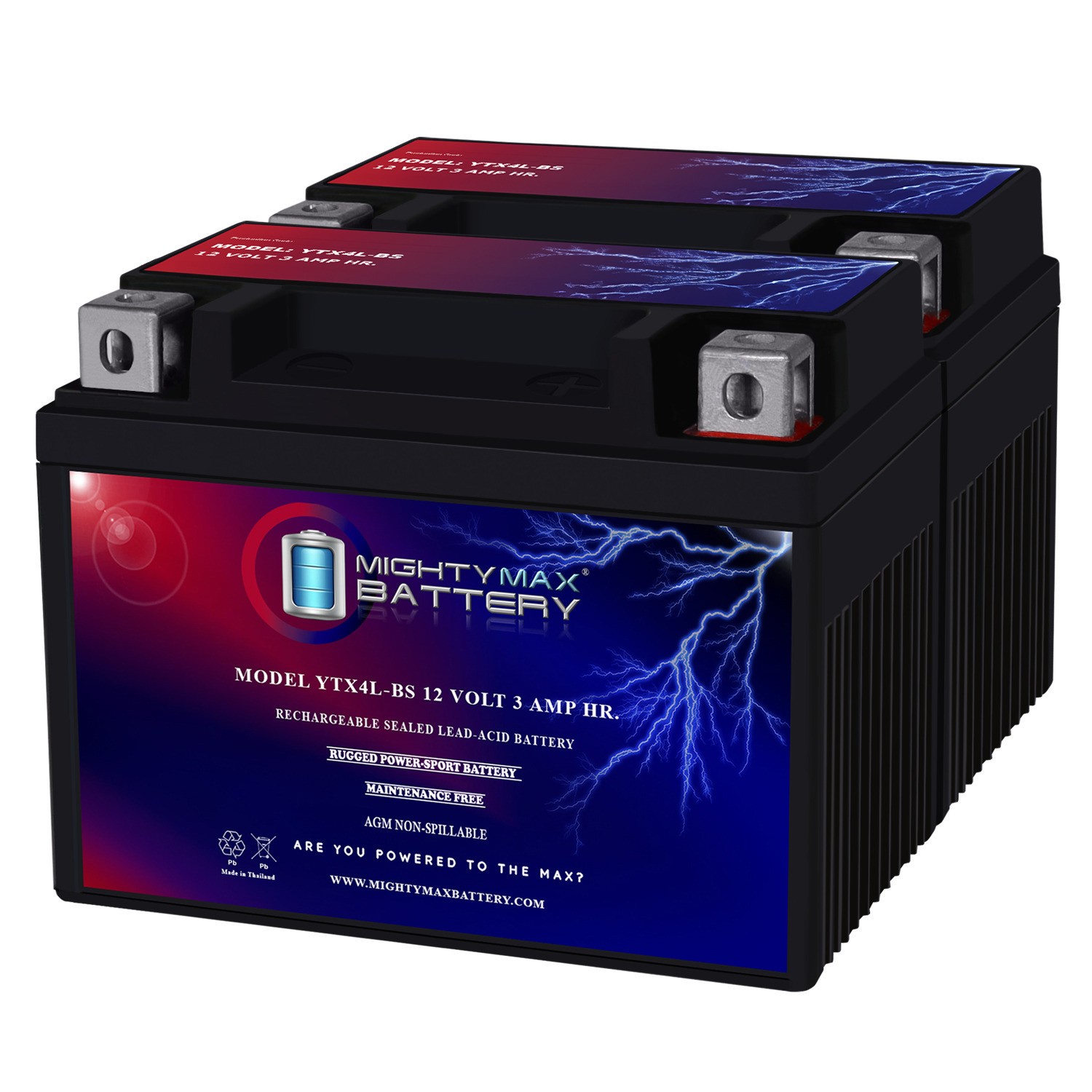Mighty Max YTX4L-BS Battery for ATV Quad Dirt/Pit Bike 50/70/110/125 CC - 2 Pack