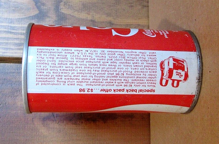 Nice 1971 Coke Coca-Cola Special Back Pack Offer 12 OZ Pull Tab Soda Can