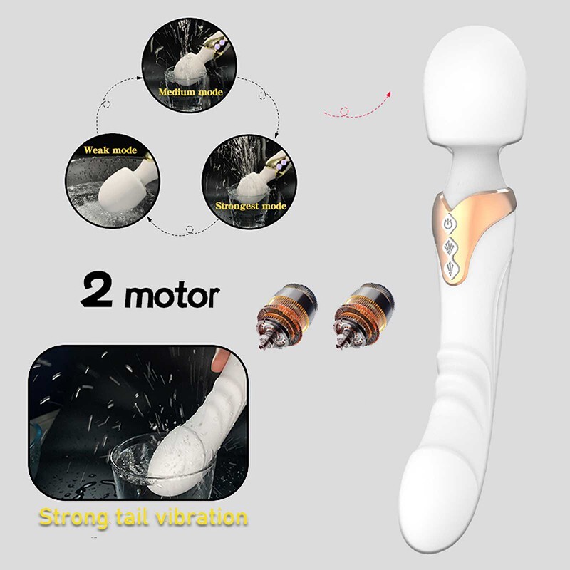 Double Delight Wand Massager, Personal Massager with Powerful Vibration - White