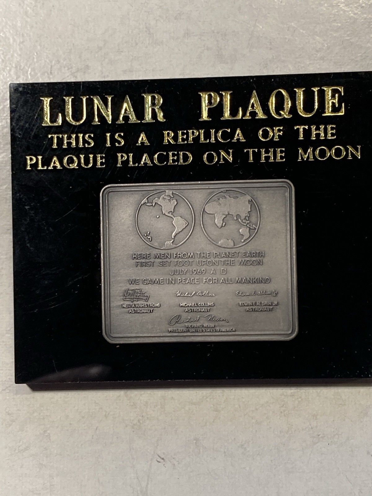 Apollo 11 Moon Landing Miniature LUNAR PLAQUE, Lombardo Mint FREE SHIPPING