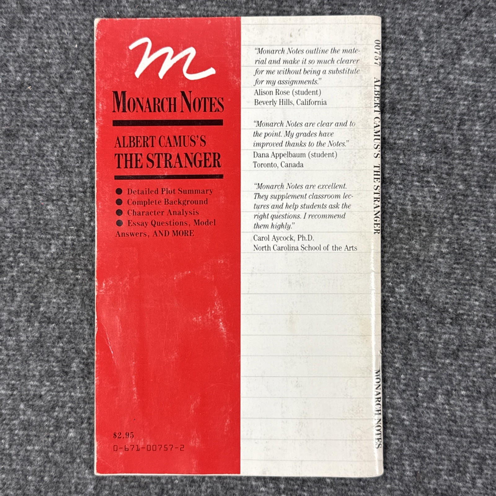 Albert Camus' The Stranger A Critical Commentary 1970 Monarch Notes Study Guide