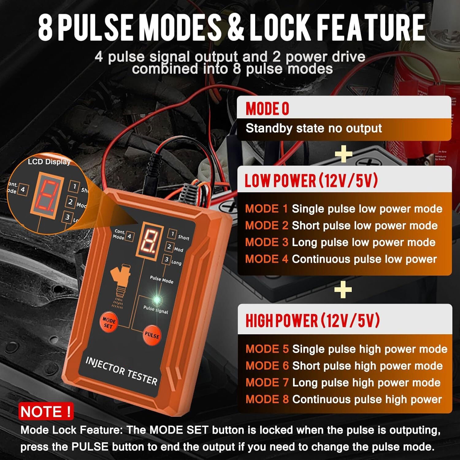 Fuel Injector Tester and Cleaner Tool Kit 8 Pulse Modes 4 Wire Output Terminals