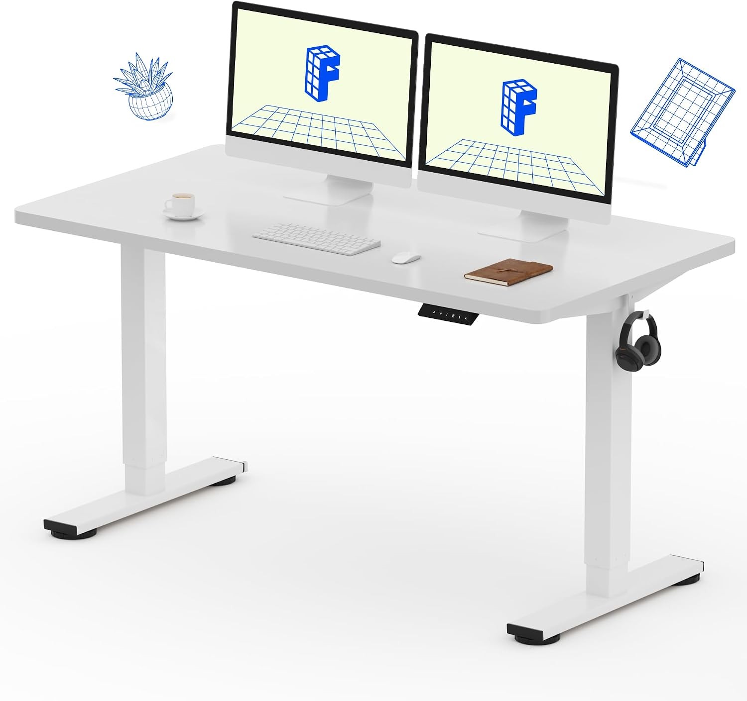 EN1 55"x28" One-Piece Standing Desk White 1" Thick Seamless Desktop 176 LBS