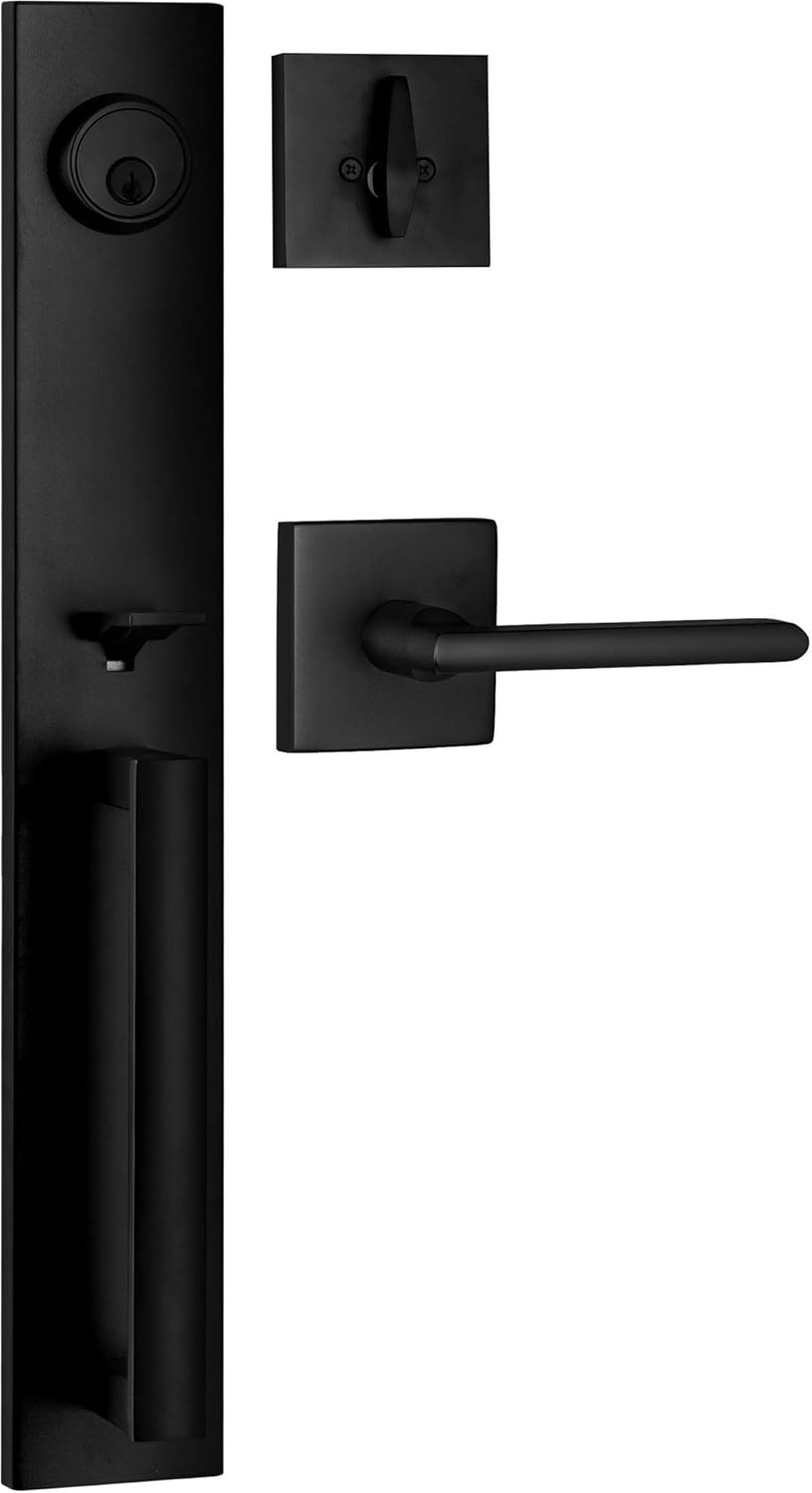 Full Escutcheon Handleset Front Door Entry Handle and Deadbolt Lock Set Slim Squ