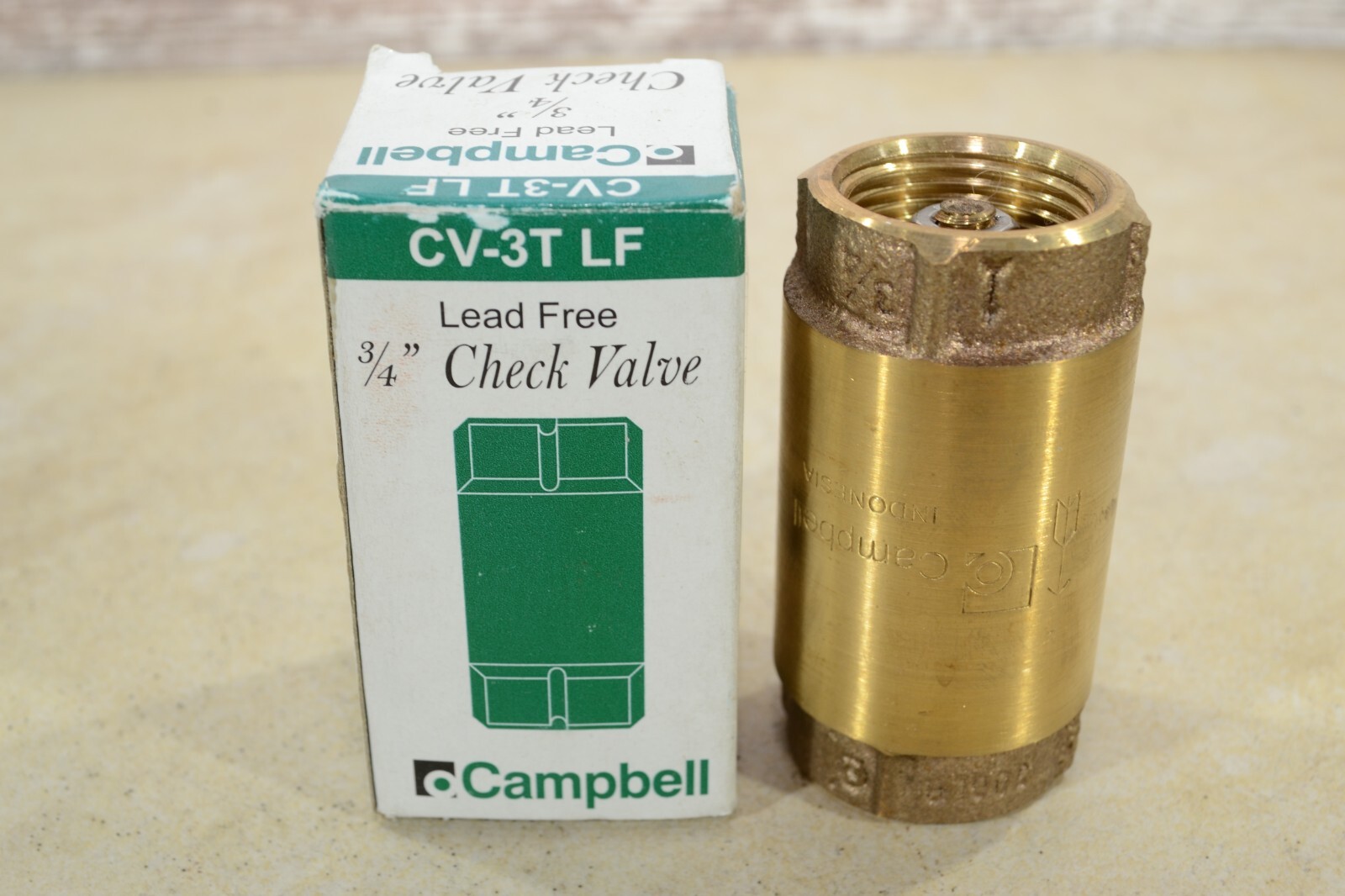 CAMPBELL CV-3TLF Spring Check Valve,Brass,3/4",FNPT