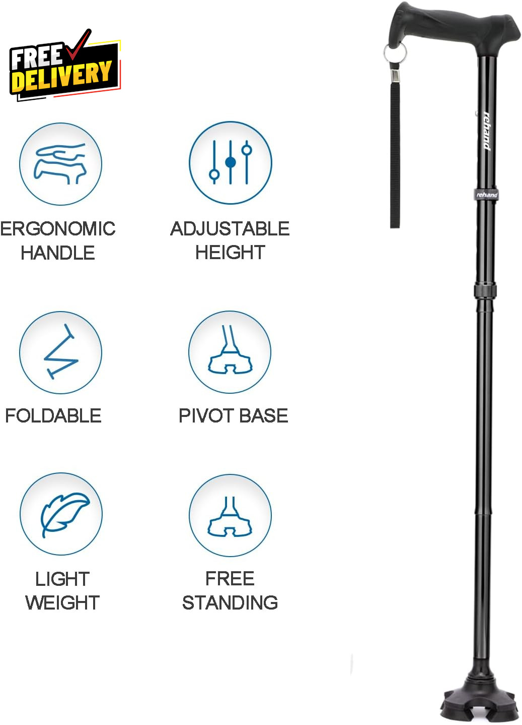 Foldable Adjustable Walking Cane Lightweight Self Standing with Soft Grip Bag…