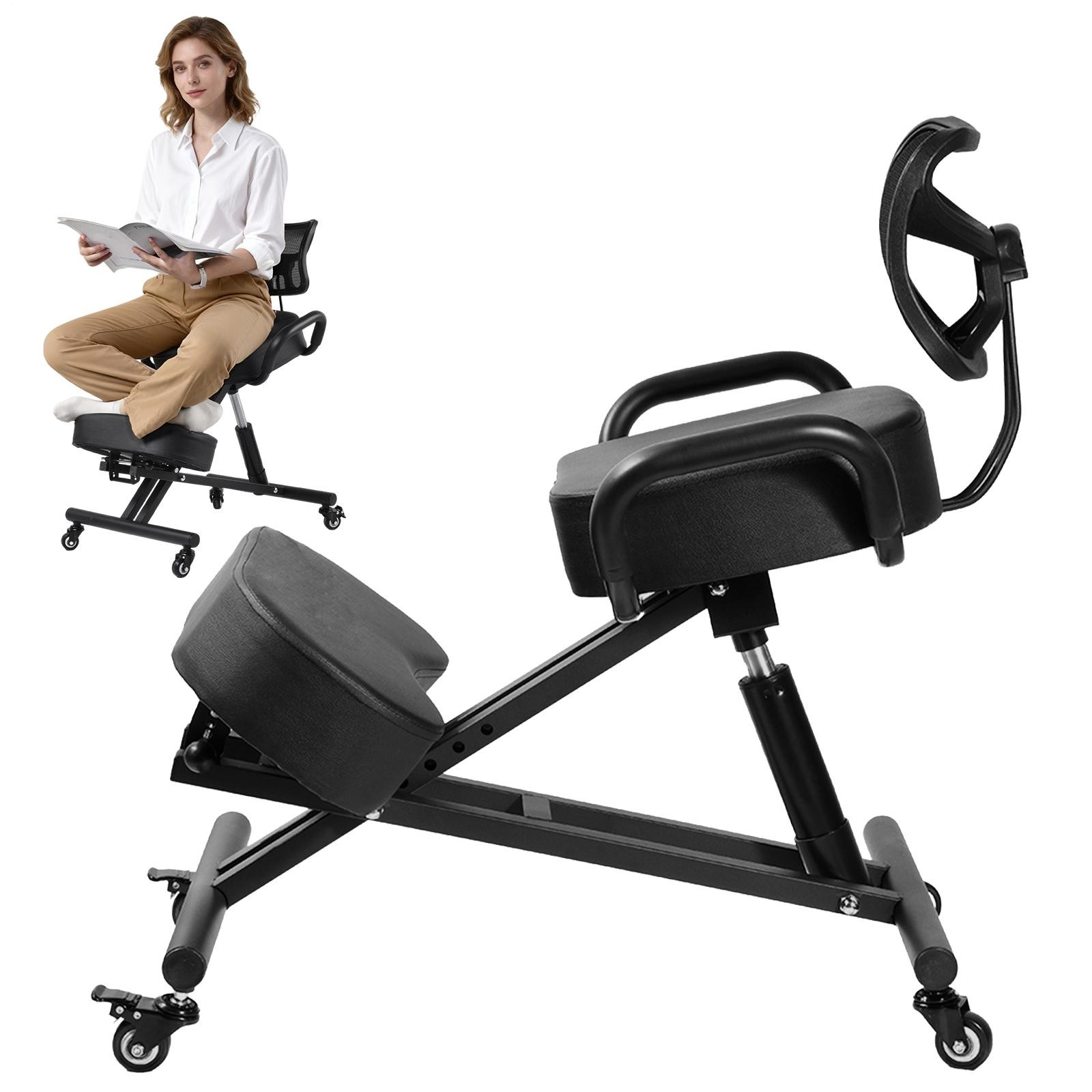 Ergonomic Kneeling Chair Adjustable Stool Upright Back Postures Home Office