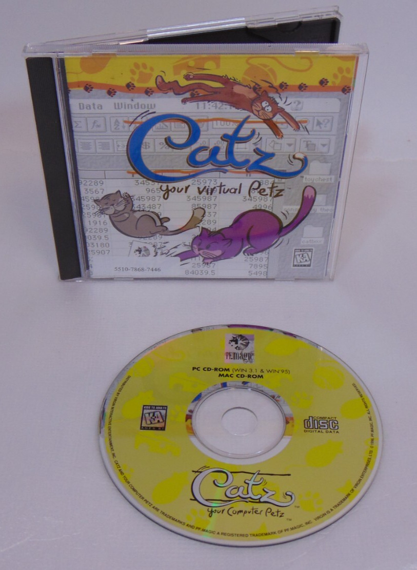 Vintage Software Catz Your Virtual Petz Pet Computer PC MAC 1996 CD Game Windows