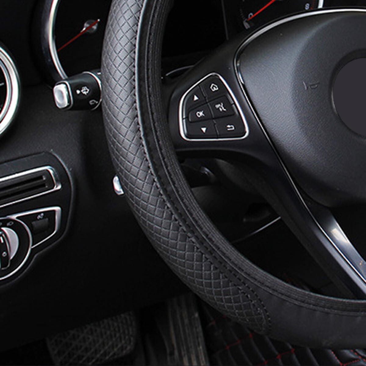 Car Leather Steering Wheel Cover Good Grip Car Accessories For 15"/37-38CM Black