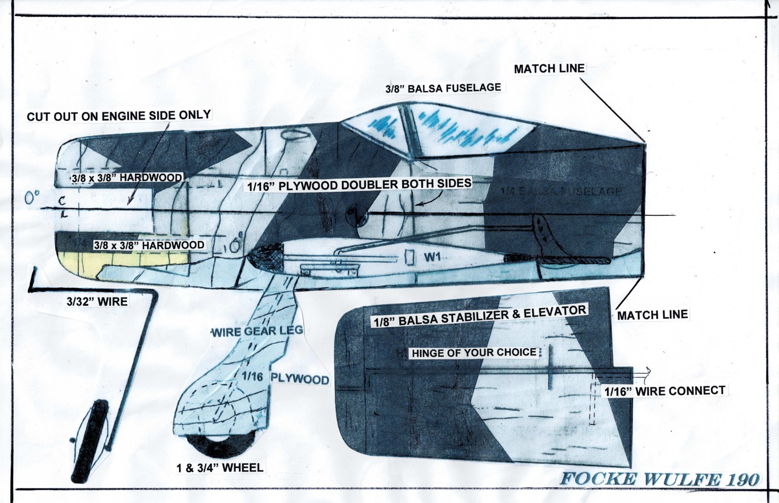 Focke Wulfe 190 Profile U-Control Class A 30" wing span  10 t0 19 engine