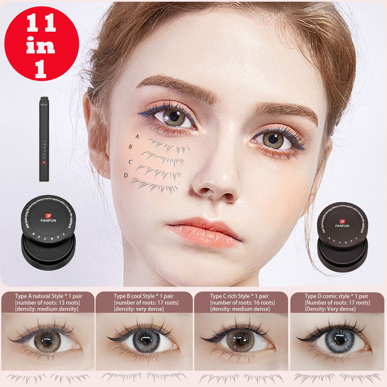 11-in-1 Eyelash Stamp Tool Lower Lash Extension Natural Look Mascara Stamper Set