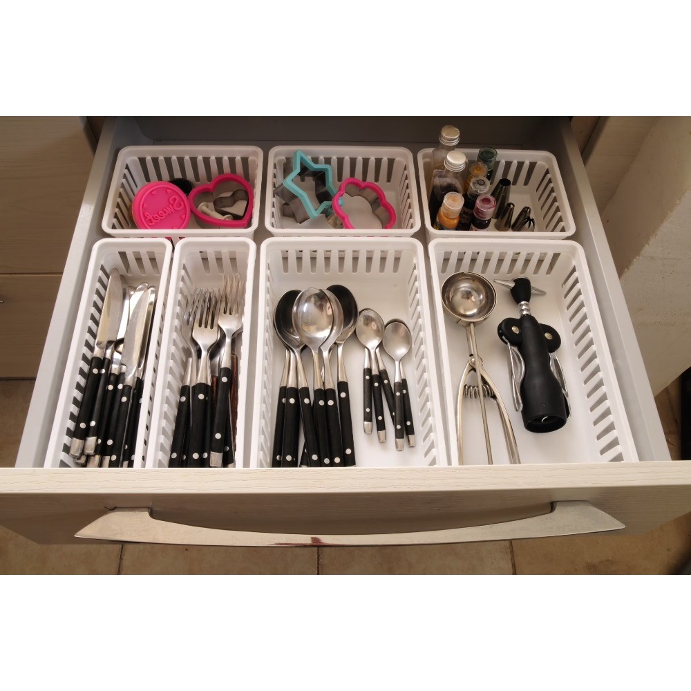 18-Pack White Mini Storage Trays 6.4x5x2.4" Stackable Plastic Organizer Bins