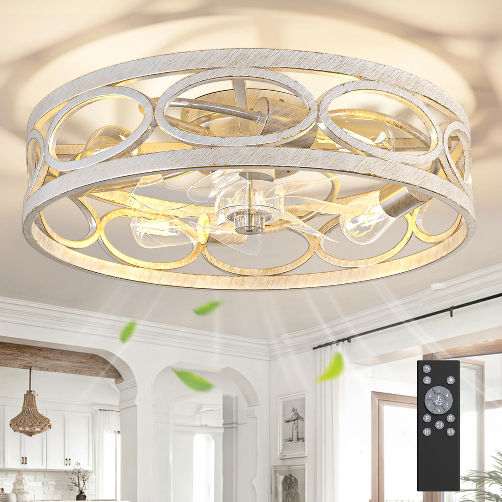 20" Ceiling Fans with Lights and Remote, 6 Wind Speeds 3 Timing Quiet Flush M...