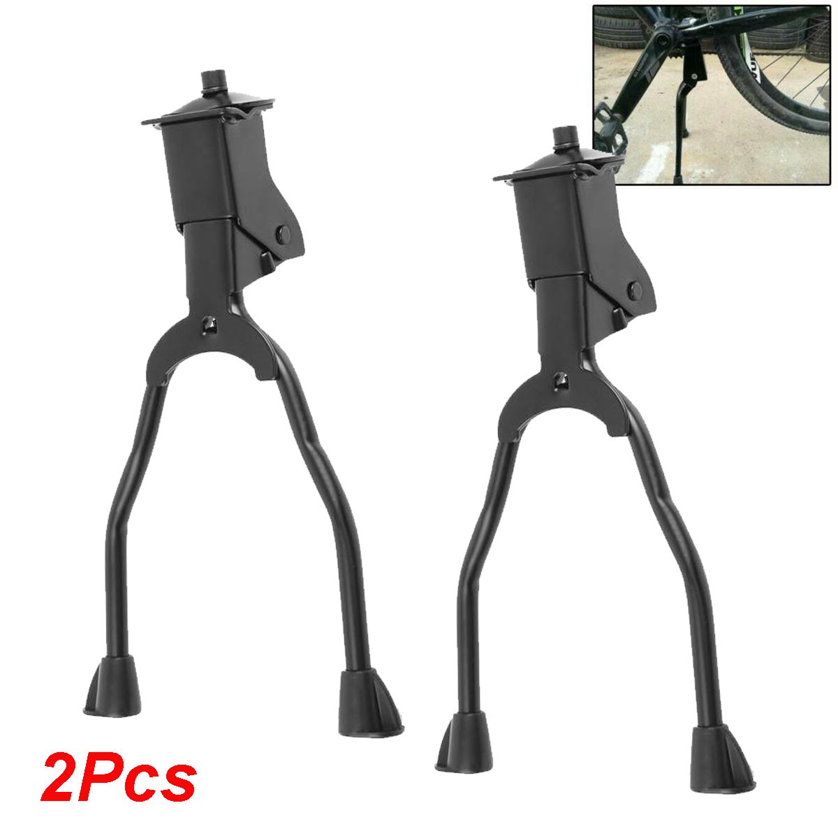 2X Bicycle Double Leg Side Stand Kick Kickstand Bike Support Spring Center Black