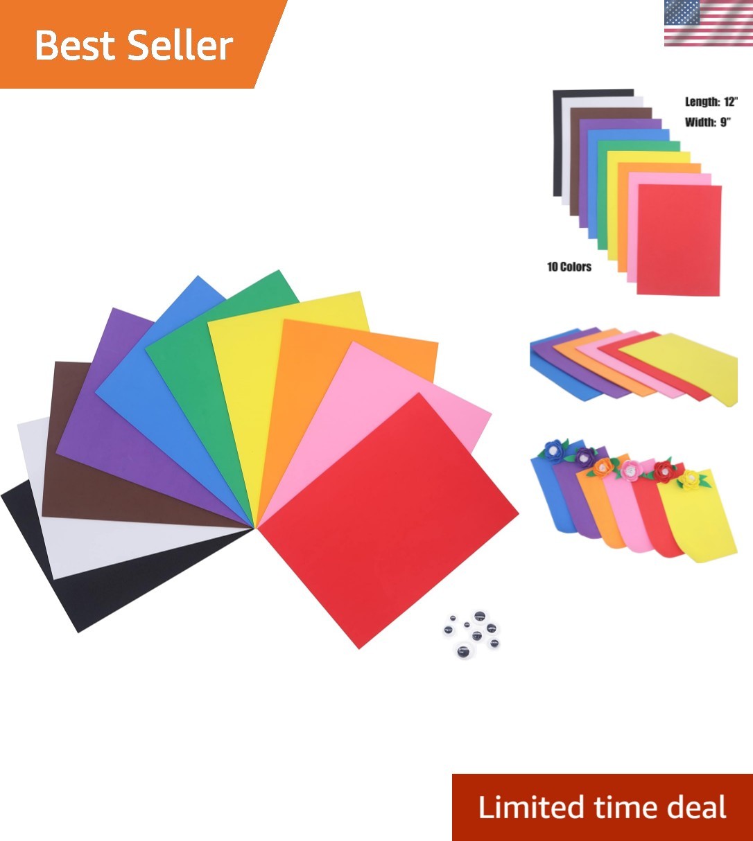 10 Non-Adhesive EVA Foam Sheets - 9x12 Inches for Artistic Crafts and Projects