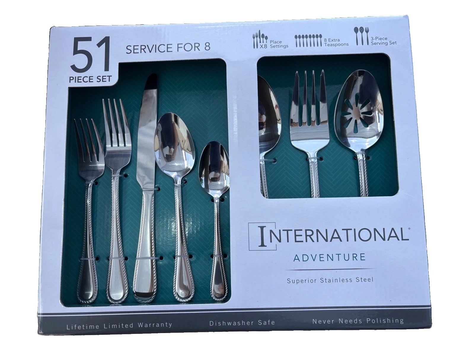 International Silver Adventure 51-Piece Stainless Steel Flatware Set, Service 8