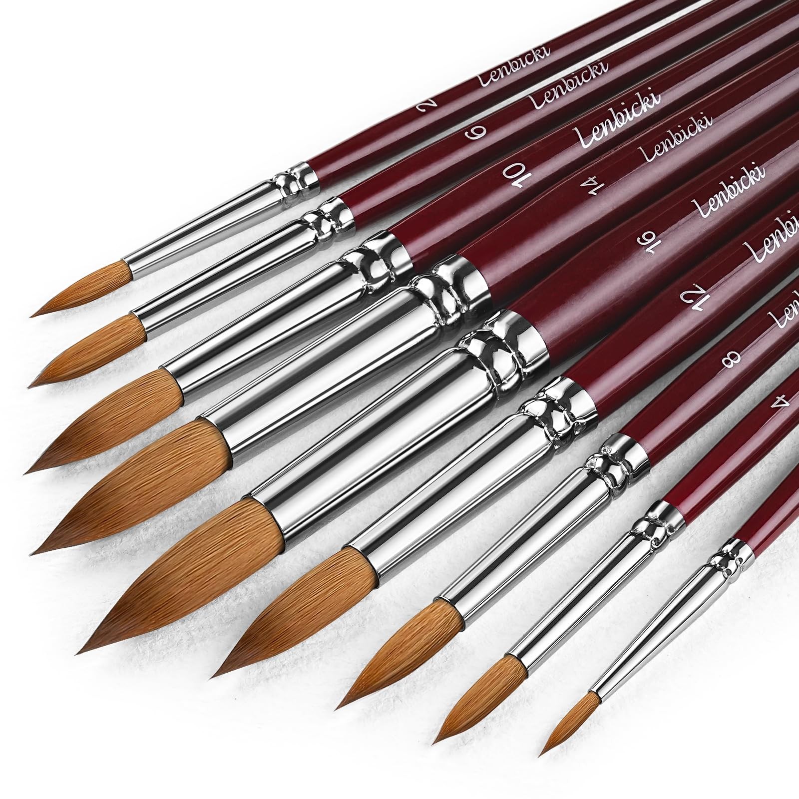 Sable Hair Watercolor Brushes Professional,9pcs Mop Round Fine Tip Detail Wat...