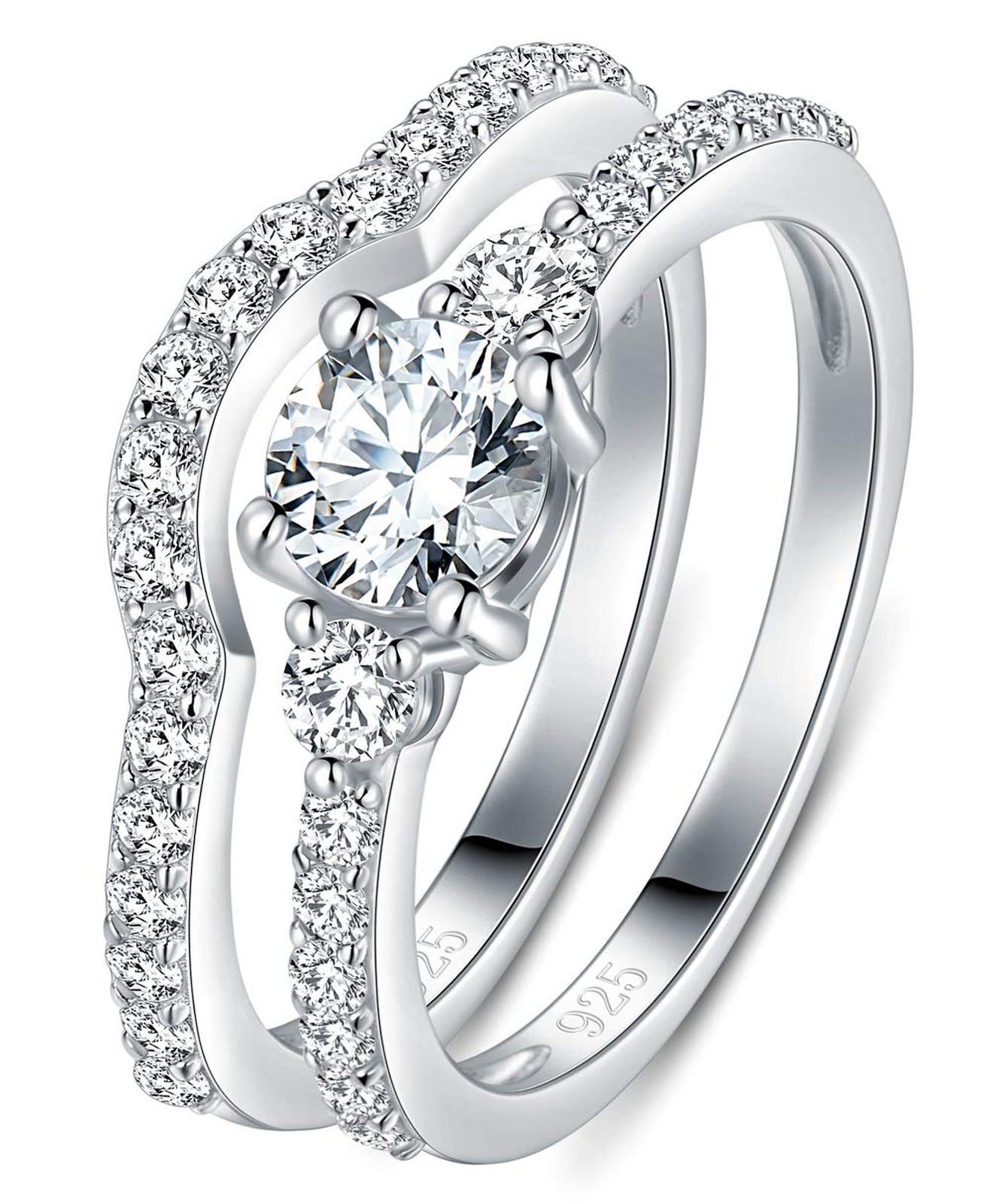 BORUO Sterling Silver Wedding Bands 925 Silver Infinity Ring Three-in-One Sty...