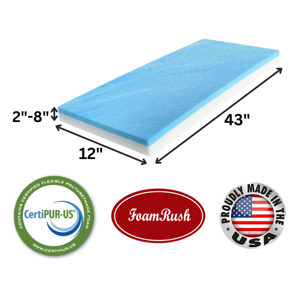 FoamRush 12" x 43" Cool Gel Memory Foam Seat Sofa Cushion Medium Firm USA