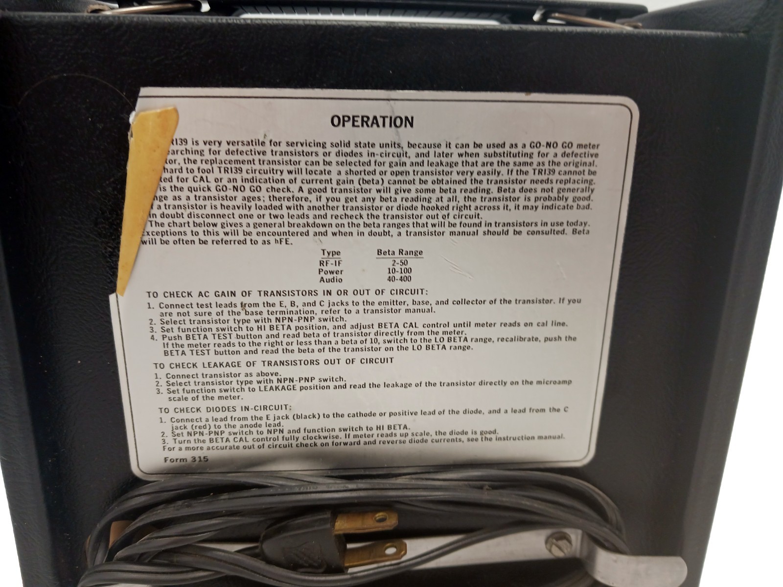 Sencore TR-139 Transistor Tester with Manual - WORKS