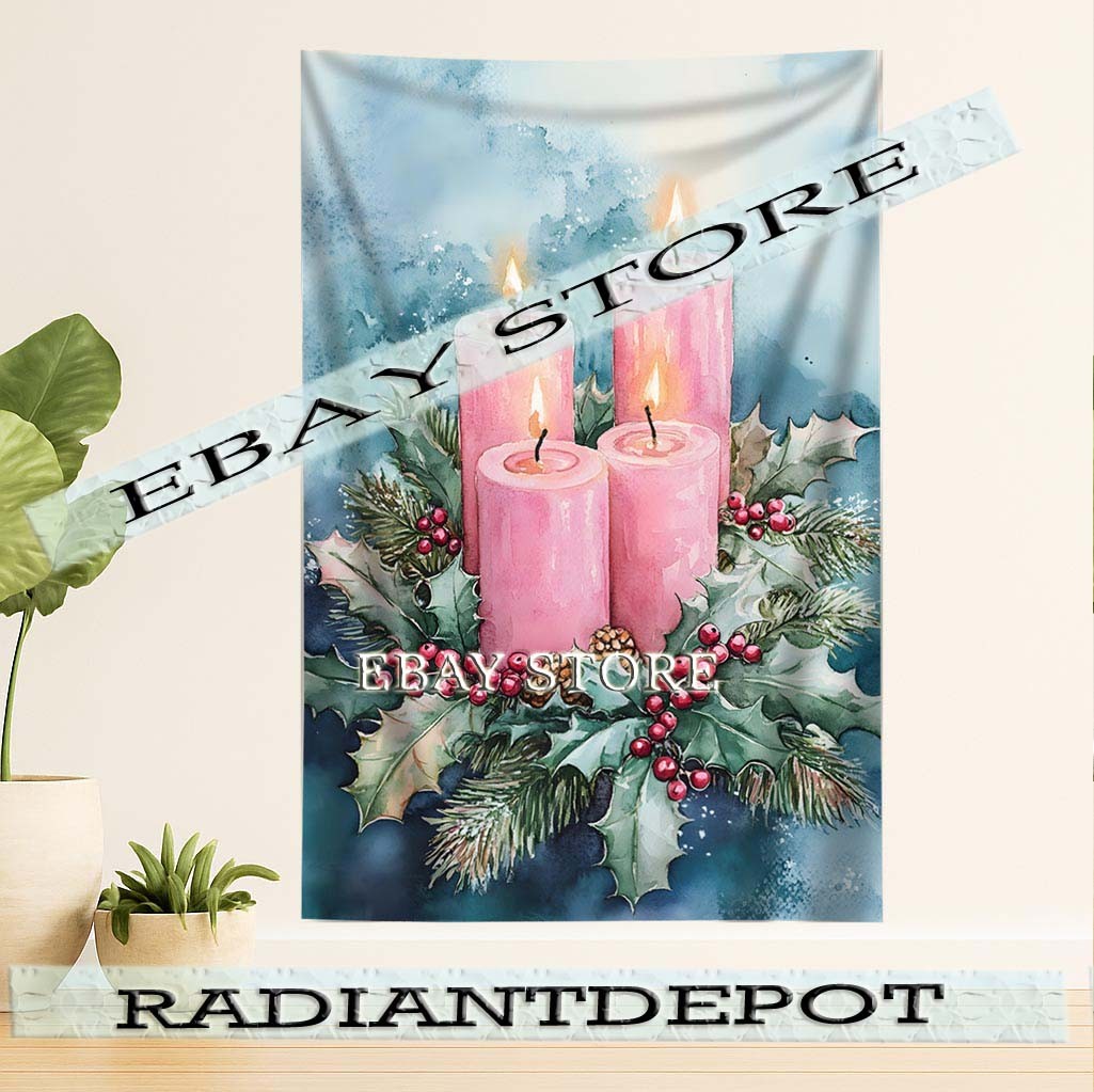 Pink Candle Duo tapestry warm festive pastel holiday candles 59X82 in