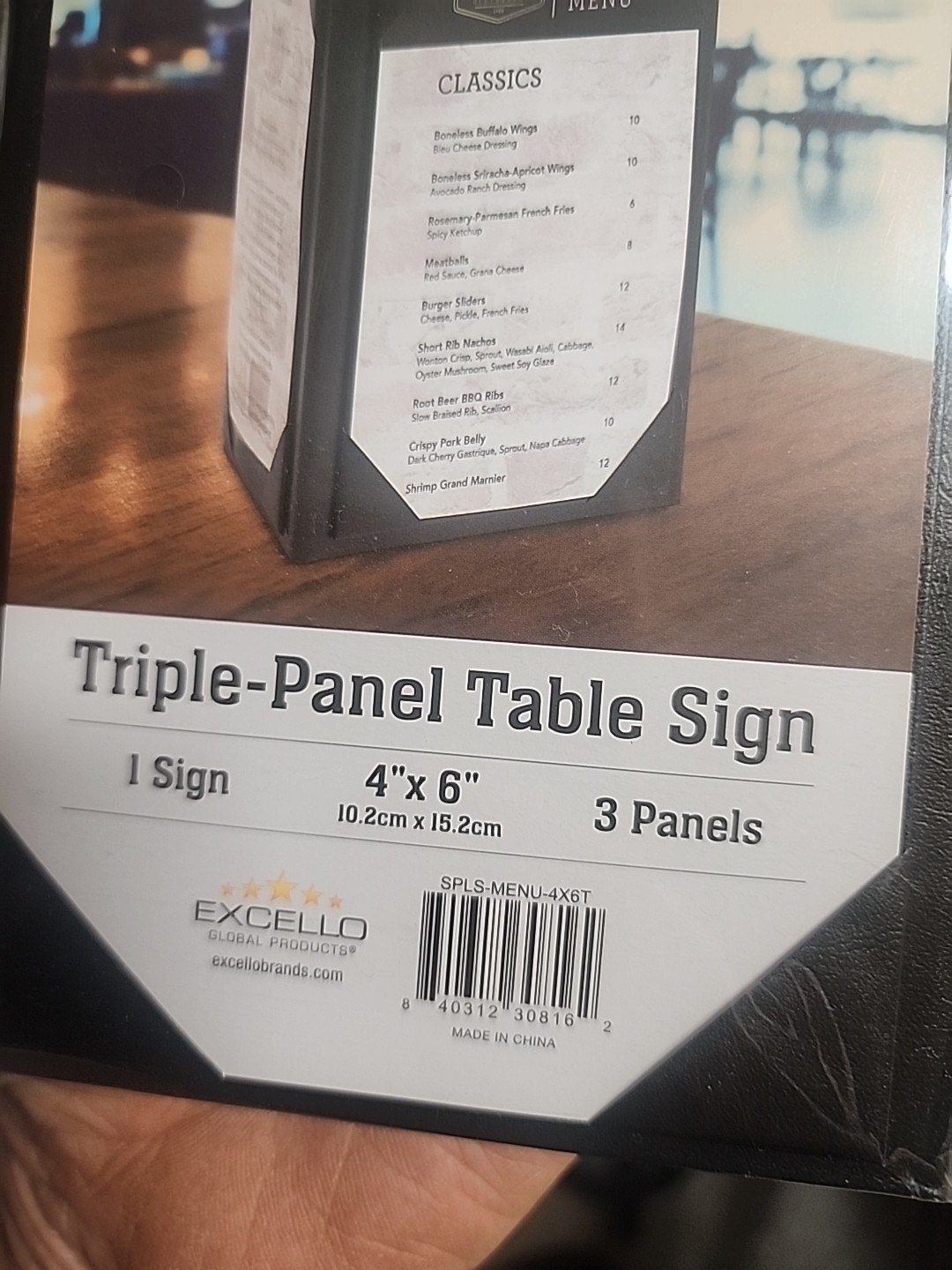 Excello 4" X 6" Triple Sided Panel Black Table Tent Menu Sign