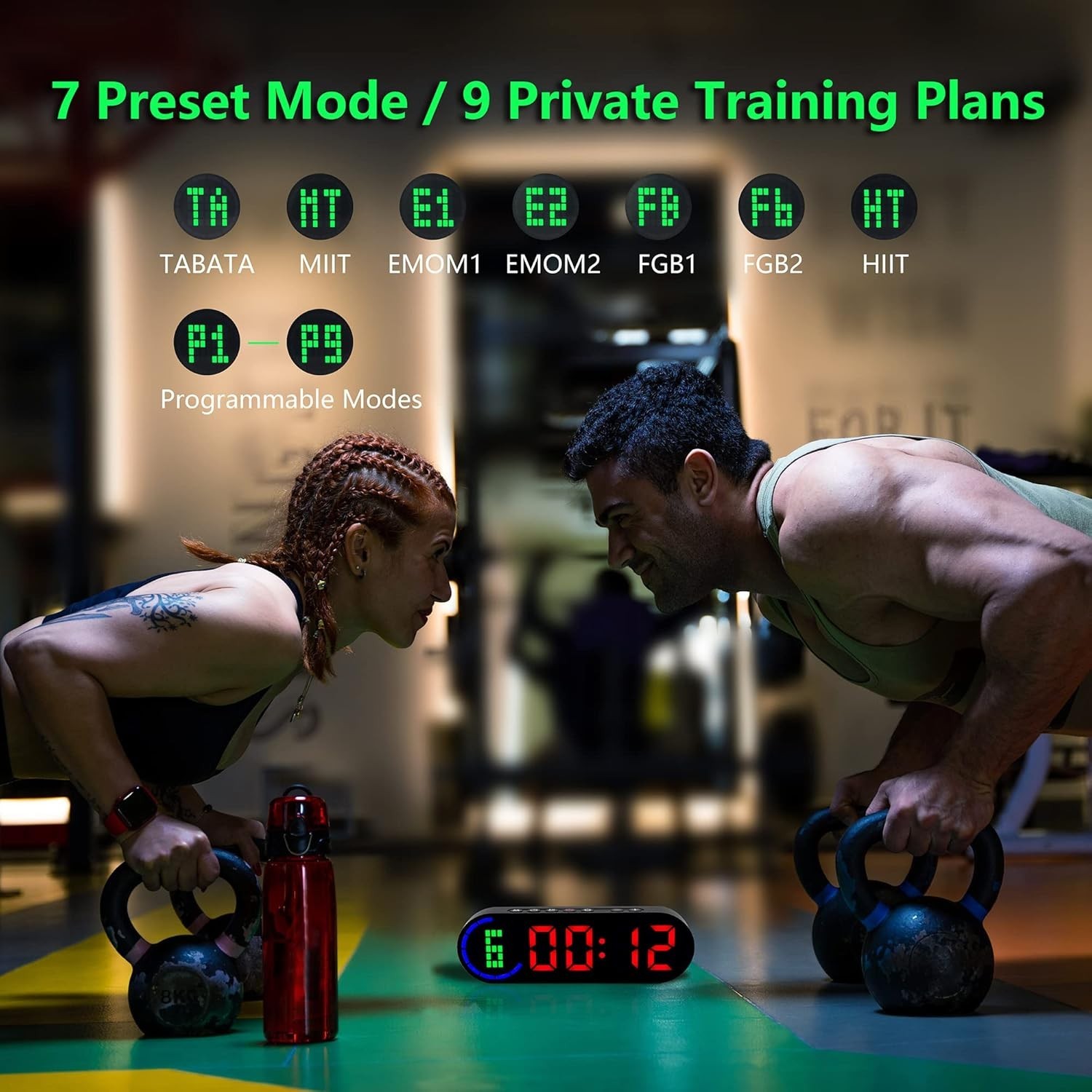 Portable Gym Timer for Home Gym Interval Timer for Workout with Time Progress Ba