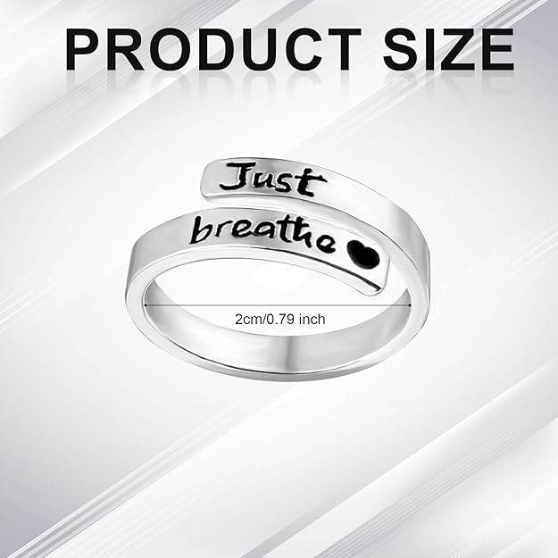Just Breathe Ring for Women Adjustable Heart Ring Stainless Steel Adjustable Sil