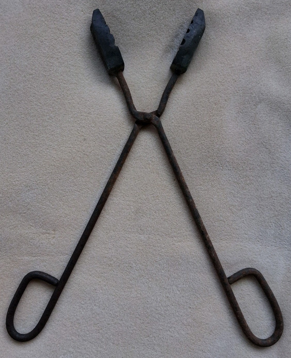 Vintage Blacksmith Tool Iron Worker Tongs w/ Copper Head Patented 1890s