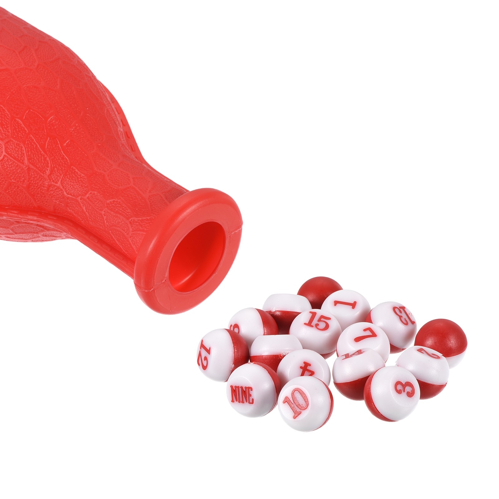Billiard Kelly Pool Shaker Bottle with 16 Numbered Tally Balls Peas, Red