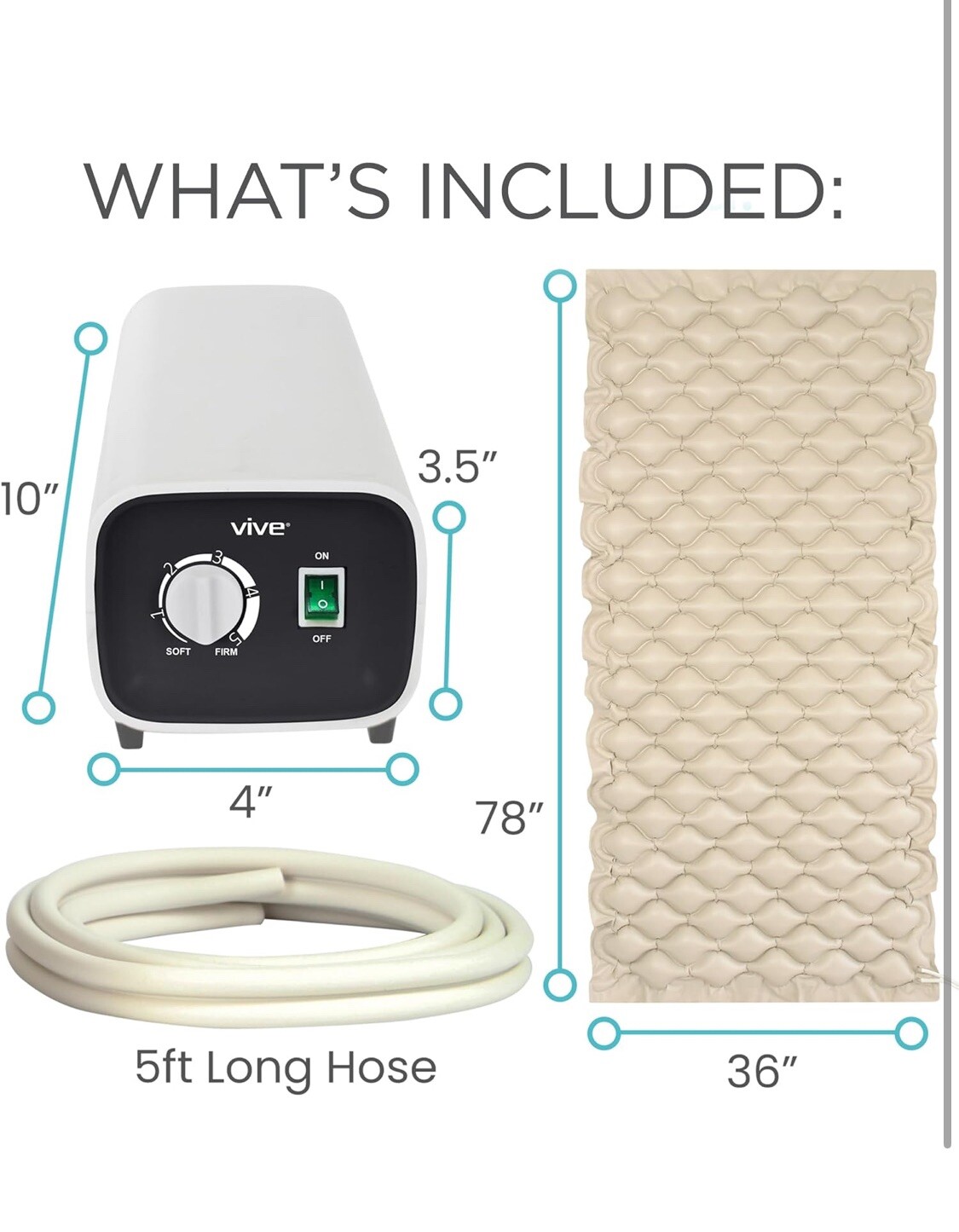 Vive Alternating Pressure Pad, Includes Mattress Pad and Electric Pump System