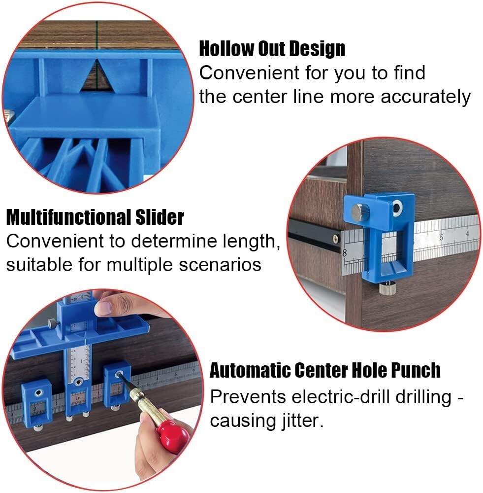 Precision Cabinet Hardware Jig with Automatic Center Punch - Versatile Tool