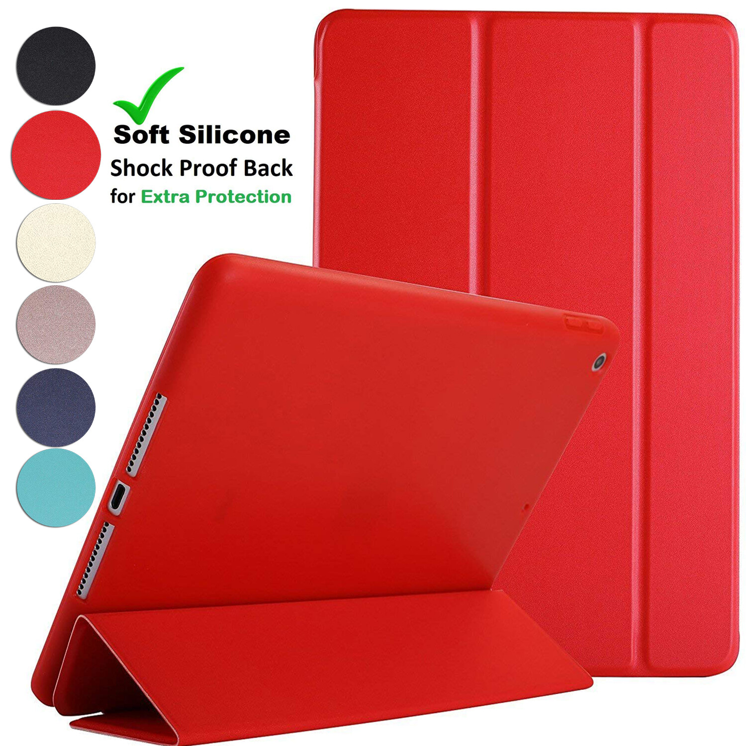 iPad 5th 6th Gen Case A1822 A1823 A1954 A1893 Protective Soft Smart TriFold Red