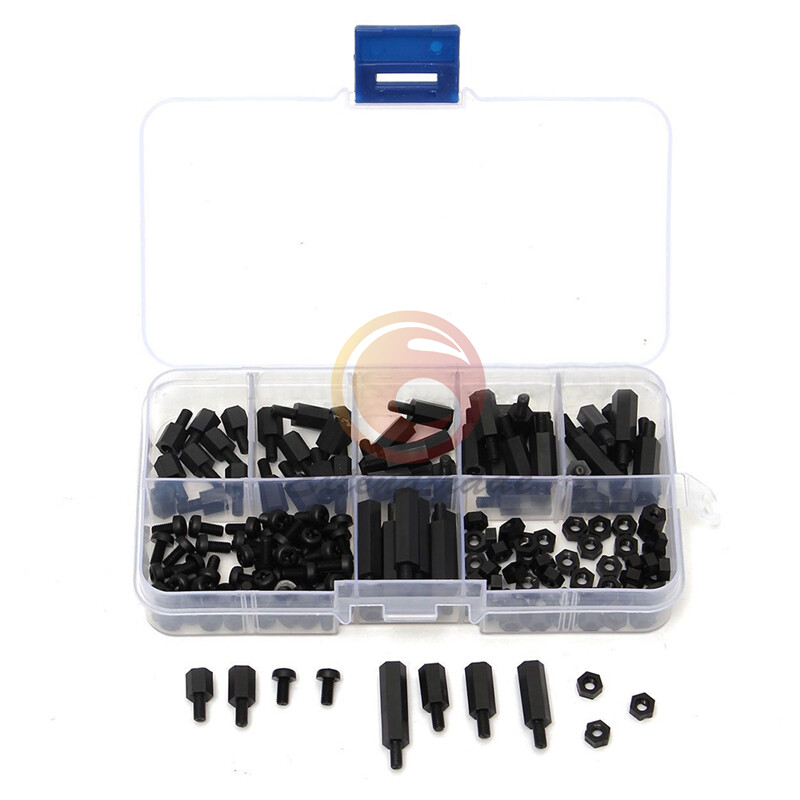 180pcs M3 Nylon Black Hex M-F Spacers/Nuts Assorted Kit/Screws, Standoff New