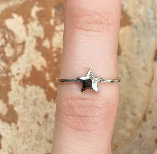 Solid White Metal Women's Star Adjustable Band Ring 925 Sterling Silver