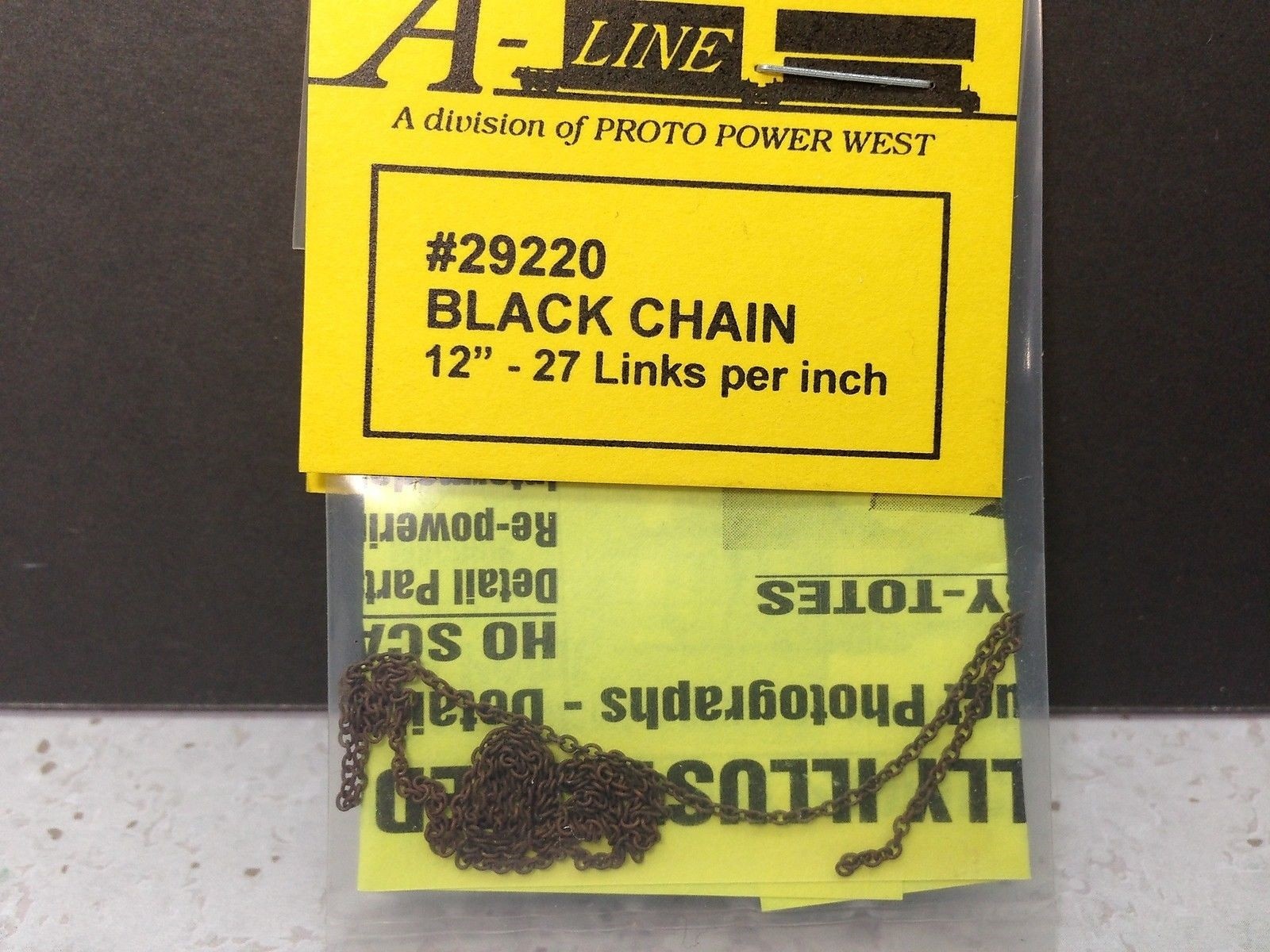 HO 1:87 A-Line # 29220 Black Chain  12" - 27 links per inch  SEE NOTE