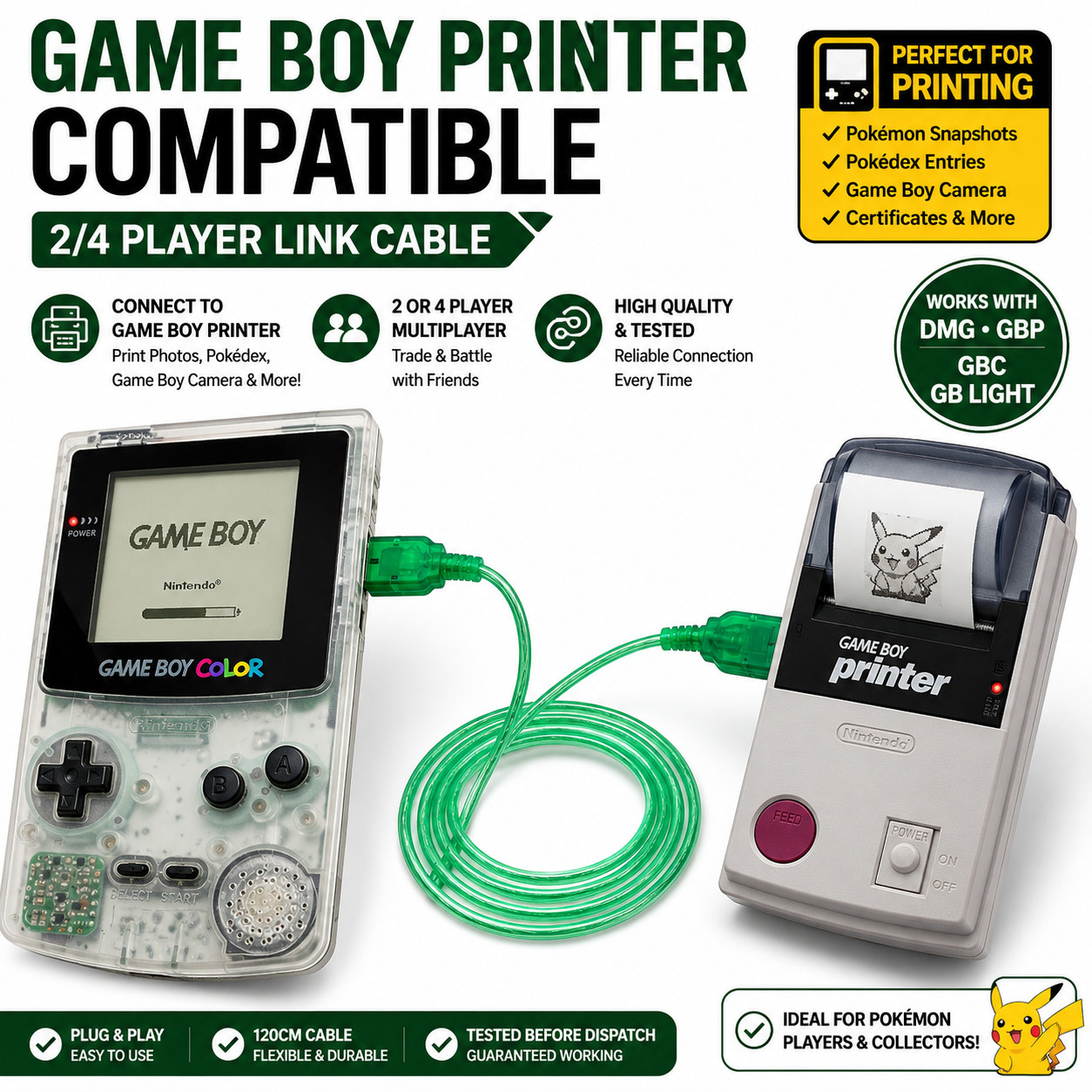 2/4 Player Link Cable for Game Boy Printer GBC GBP DMG Pokemon Transfer Link