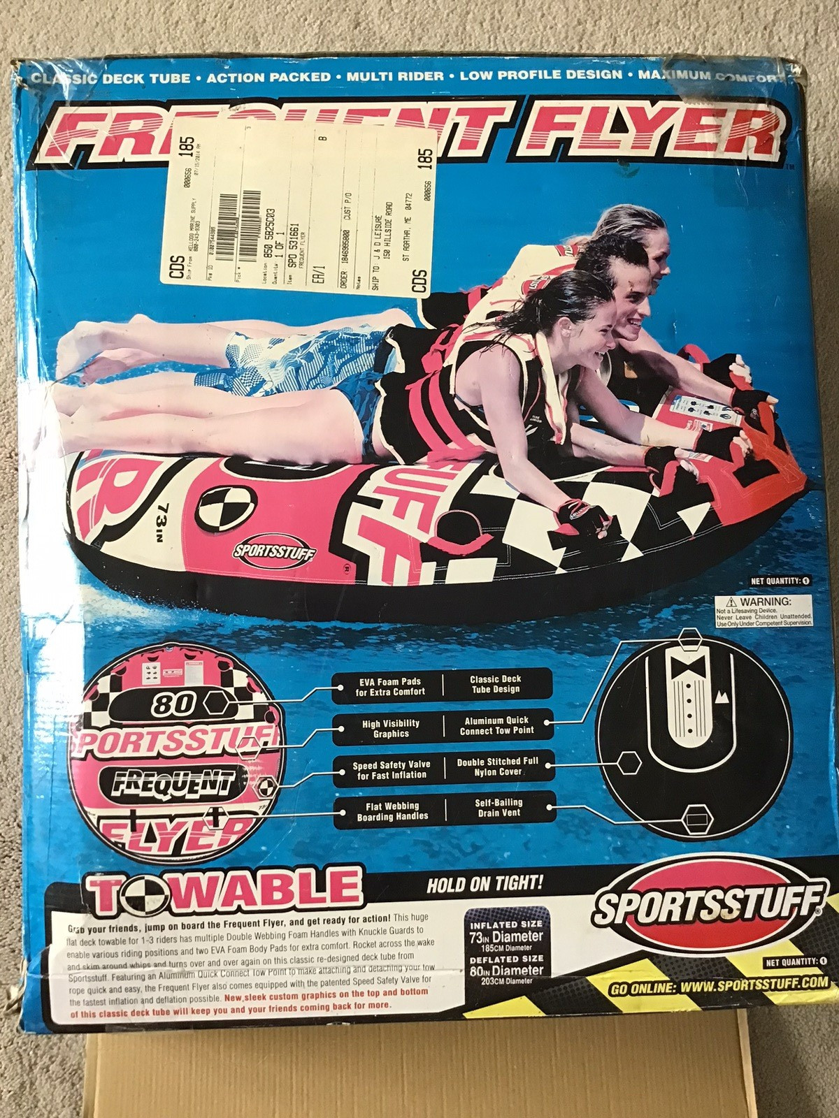 Kwik Tek SPORTSSTUFF Frequent Flyer Towable Tube #53-1661 NEW IN BOX 1-3 Riders