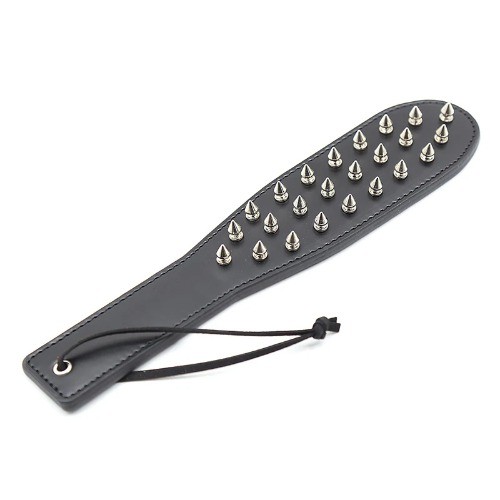 30cm Black Leather Paddle Riding Crops Flogger Horsewhips Punk Rivet Inlay Spike