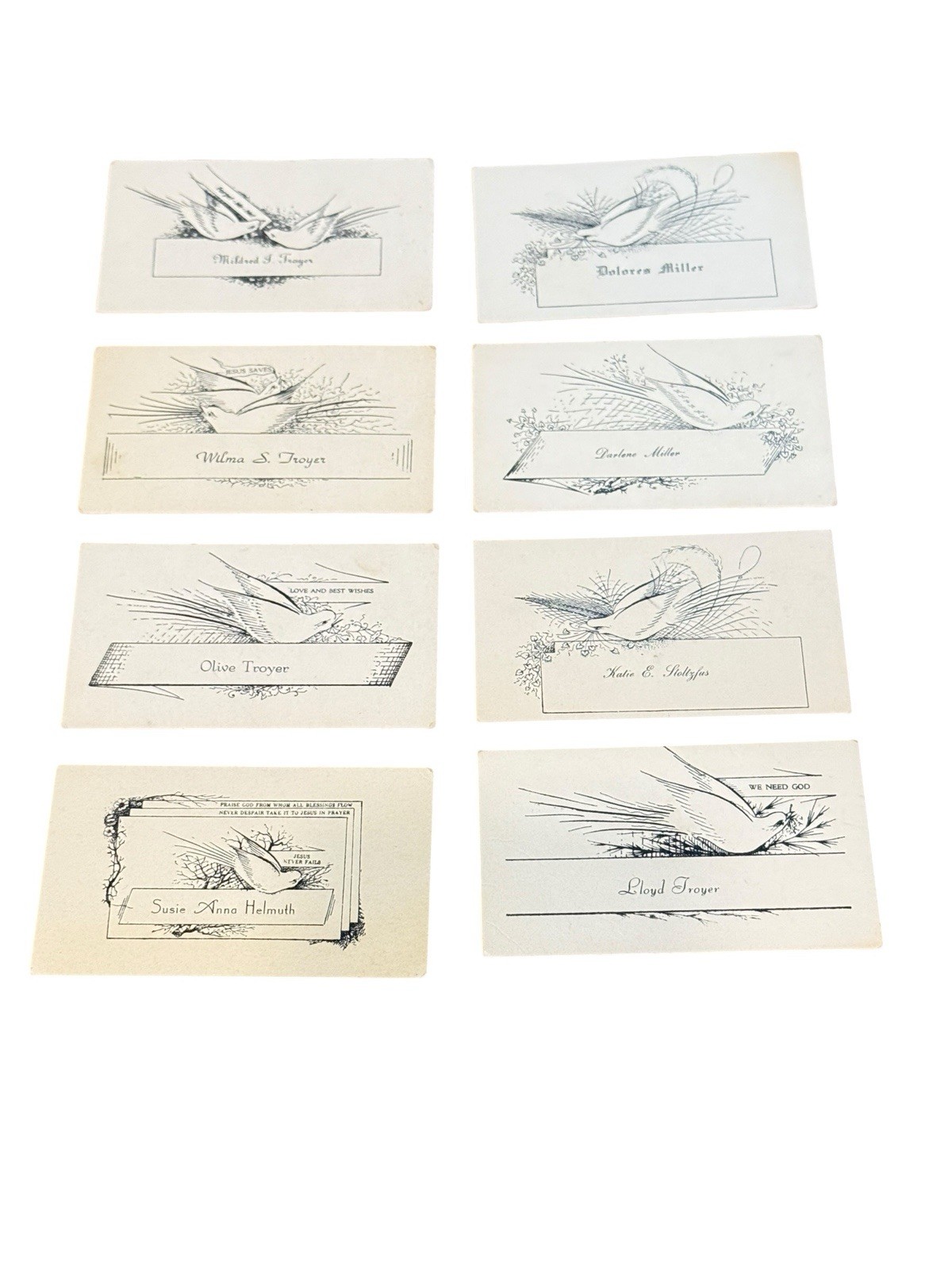 8 VTG Religious Amish Place Cards Wedding Name Calling Cards Troyer Miller Helmu