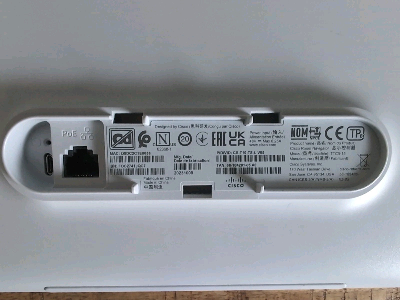 Cisco CS-T10-TS-L V05 Room Navigator