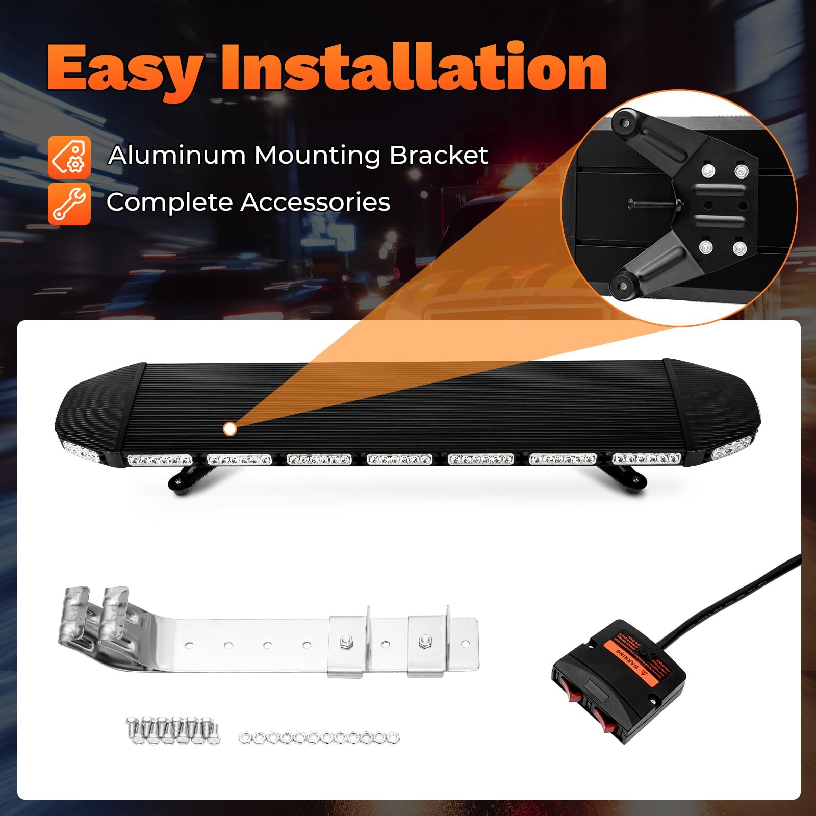 108 LED Strobe Light Bar Emergency Lights 360 Illumination 15 Flash Modes