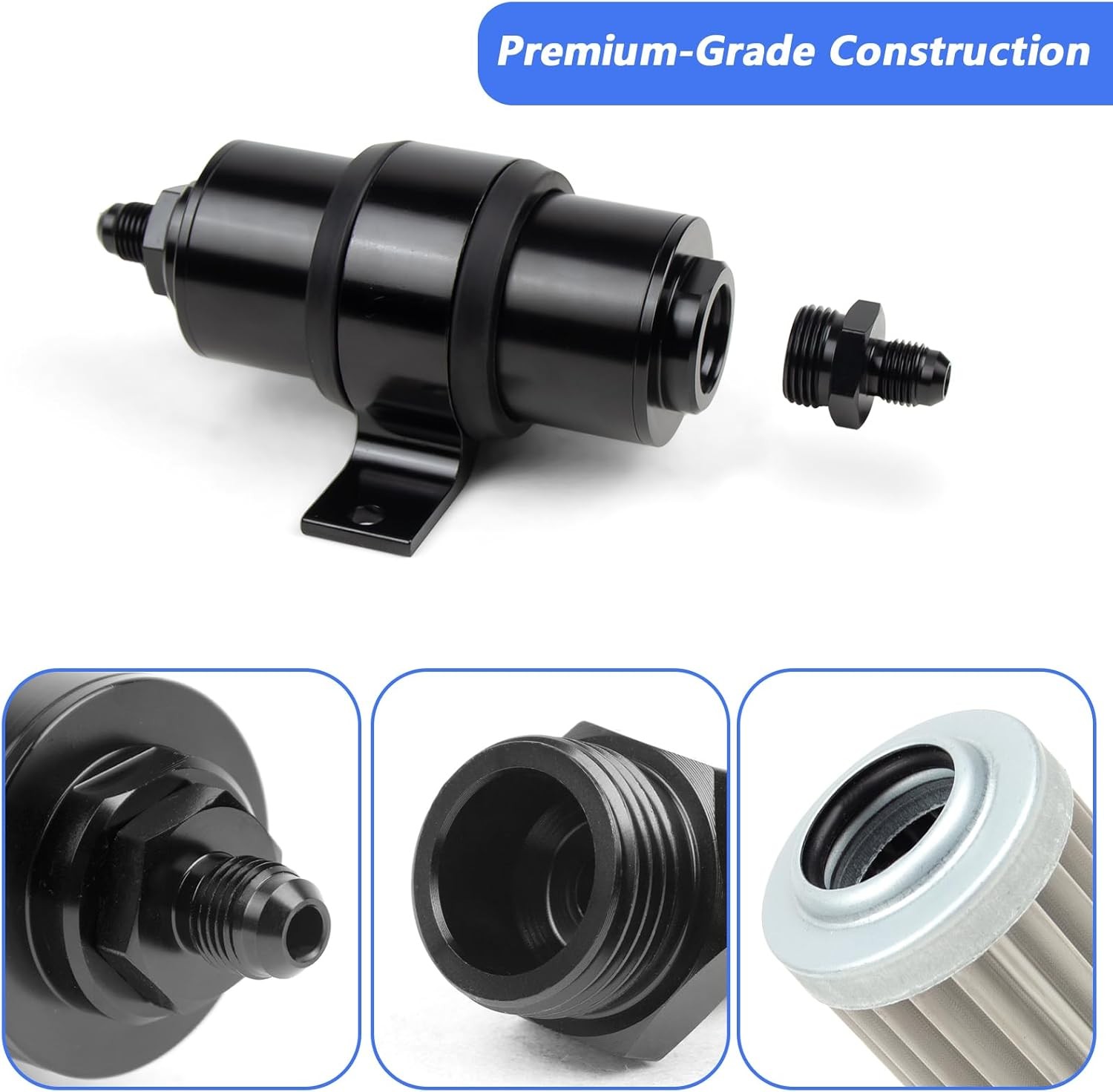 Universal Inline Fuel Filter 100 Micron with Barb1/2" 3/8" 5/16" Fitting Adapter