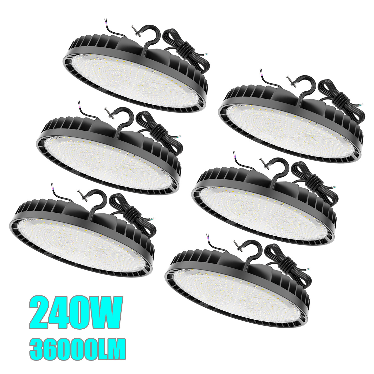 6 Pack 240W Commercial LED Shop High Bay Light UFO Factory Warehouse Barn Lights