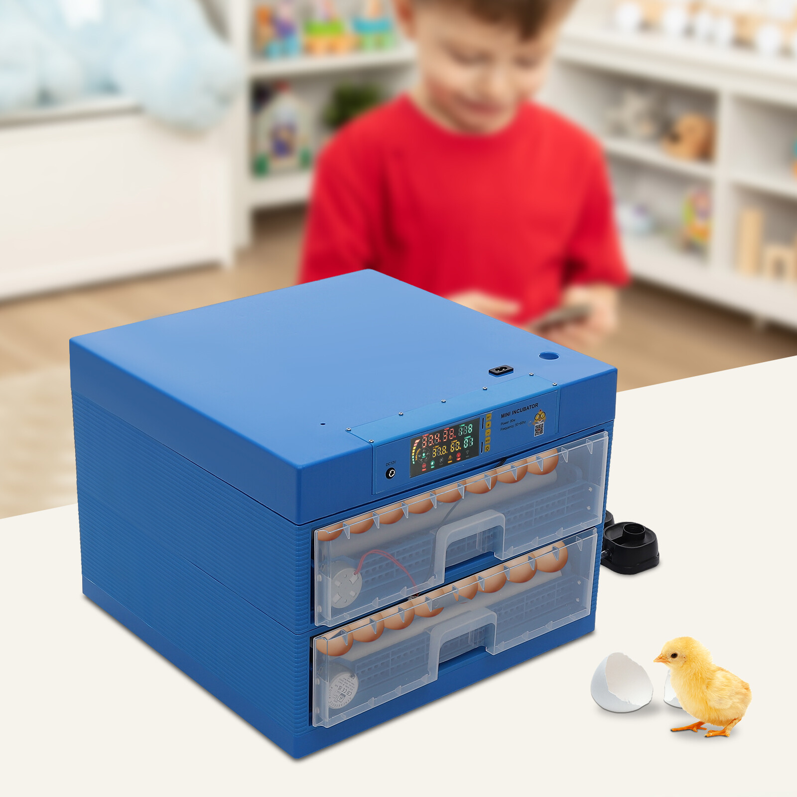 128 Egg Automatic Incubator Hatcher Machine LED Display Blue