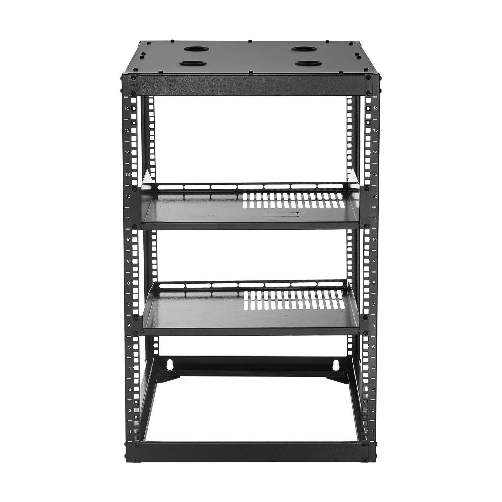 VEVOR 16U Open Frame Network Rack Wall Mounted Server Rack 4 Post with Shelves
