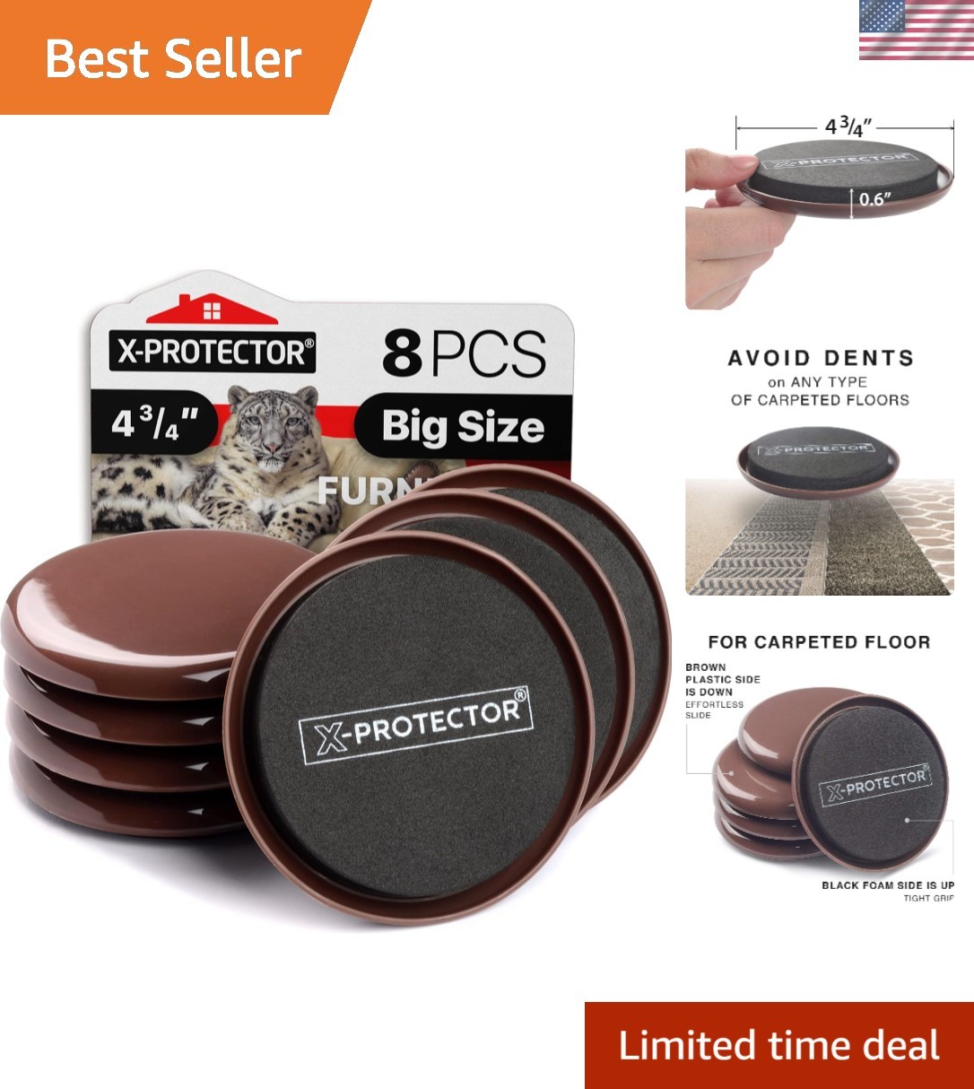 Furniture Sliders for Carpet - 8 PCS Best Heavy Moving Pads 4 3/4" - Sliders ...