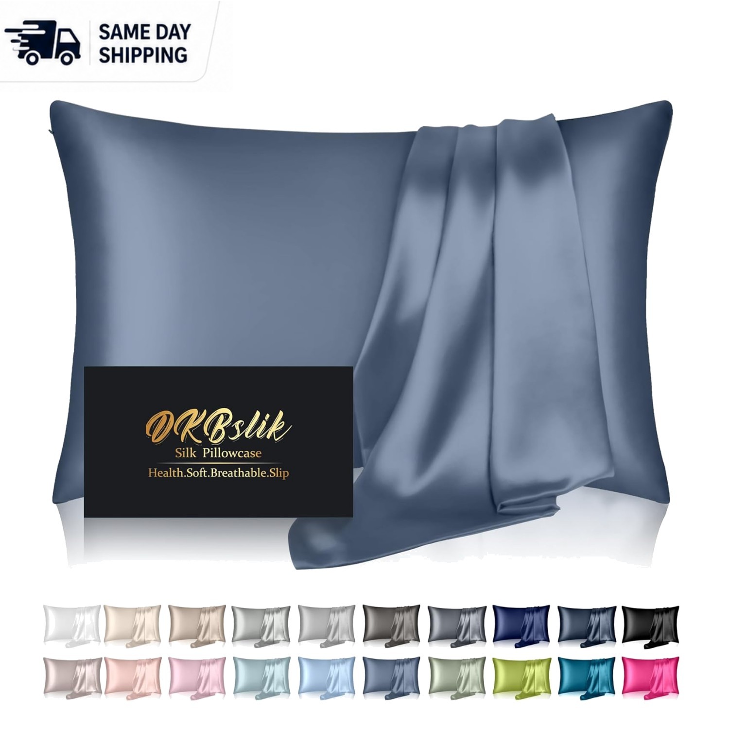 Breathable Silk Pillowcase 26"x20" to Reduce Wrinkles & Hair Frizz - Ash Blue